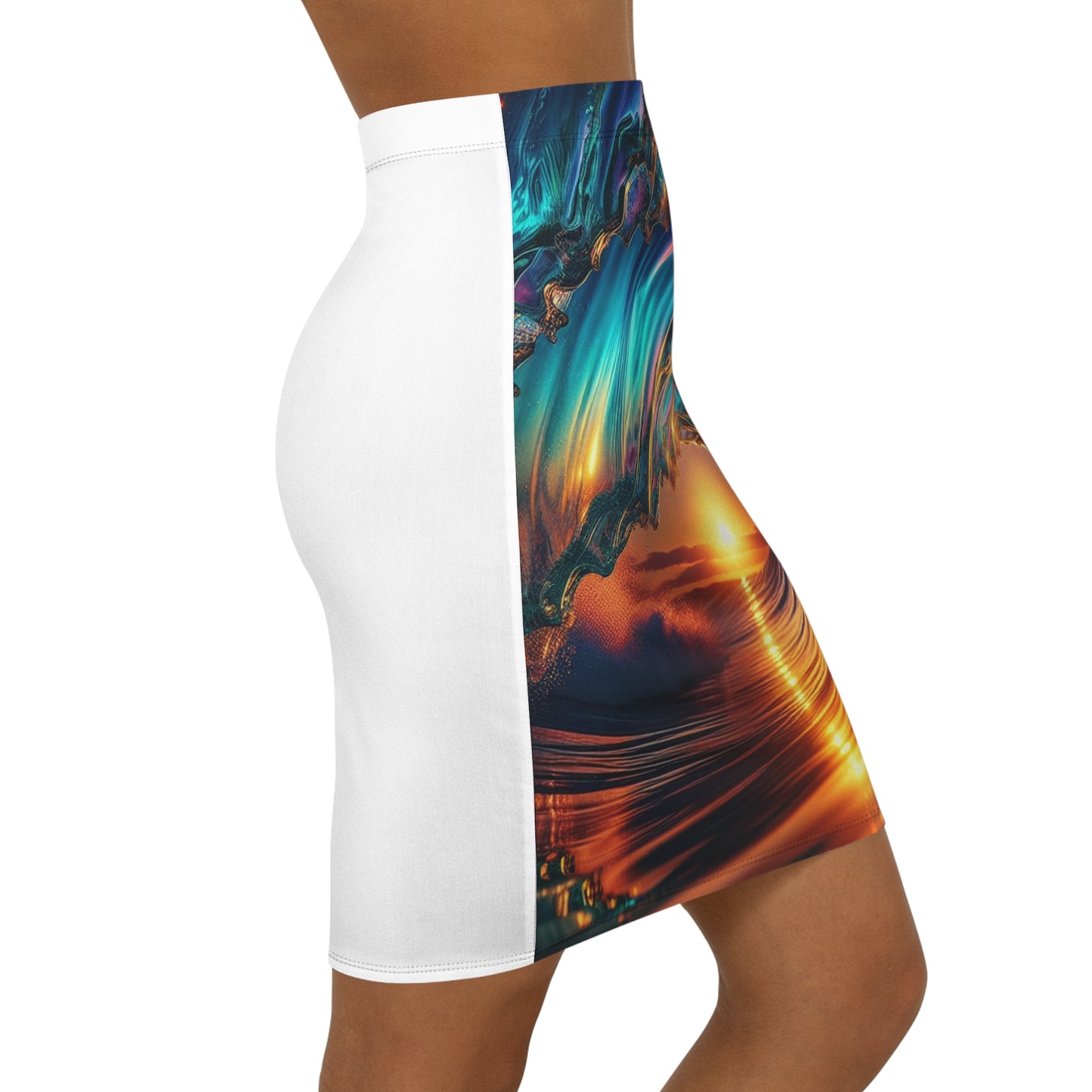Ocean Wave Women's Mid-Waist Pencil Skirt - Vibrant Beach Inspired Fashion