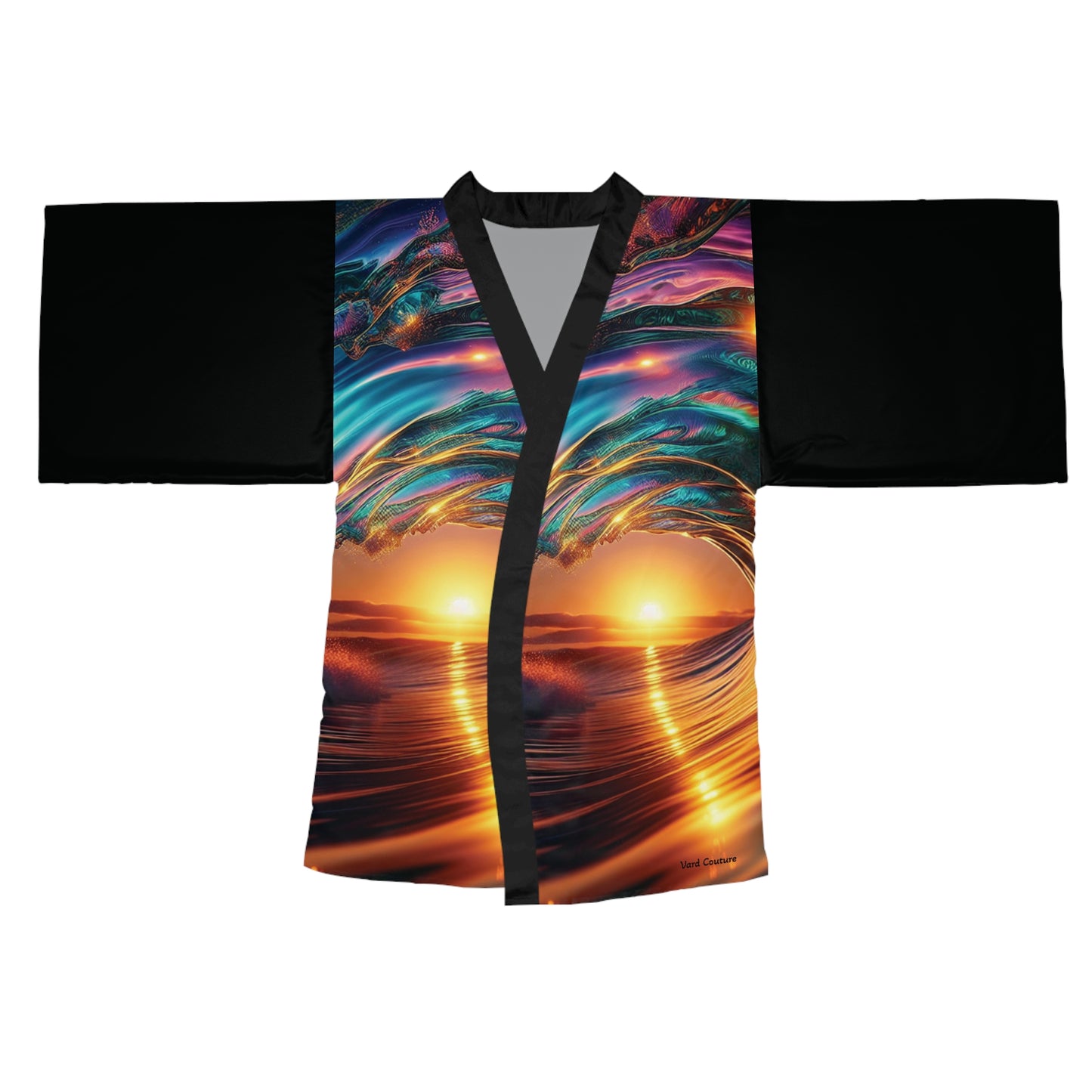 Sunset Waves Long Sleeve Kimono Robe - Vibrant Beach Style for Relaxation