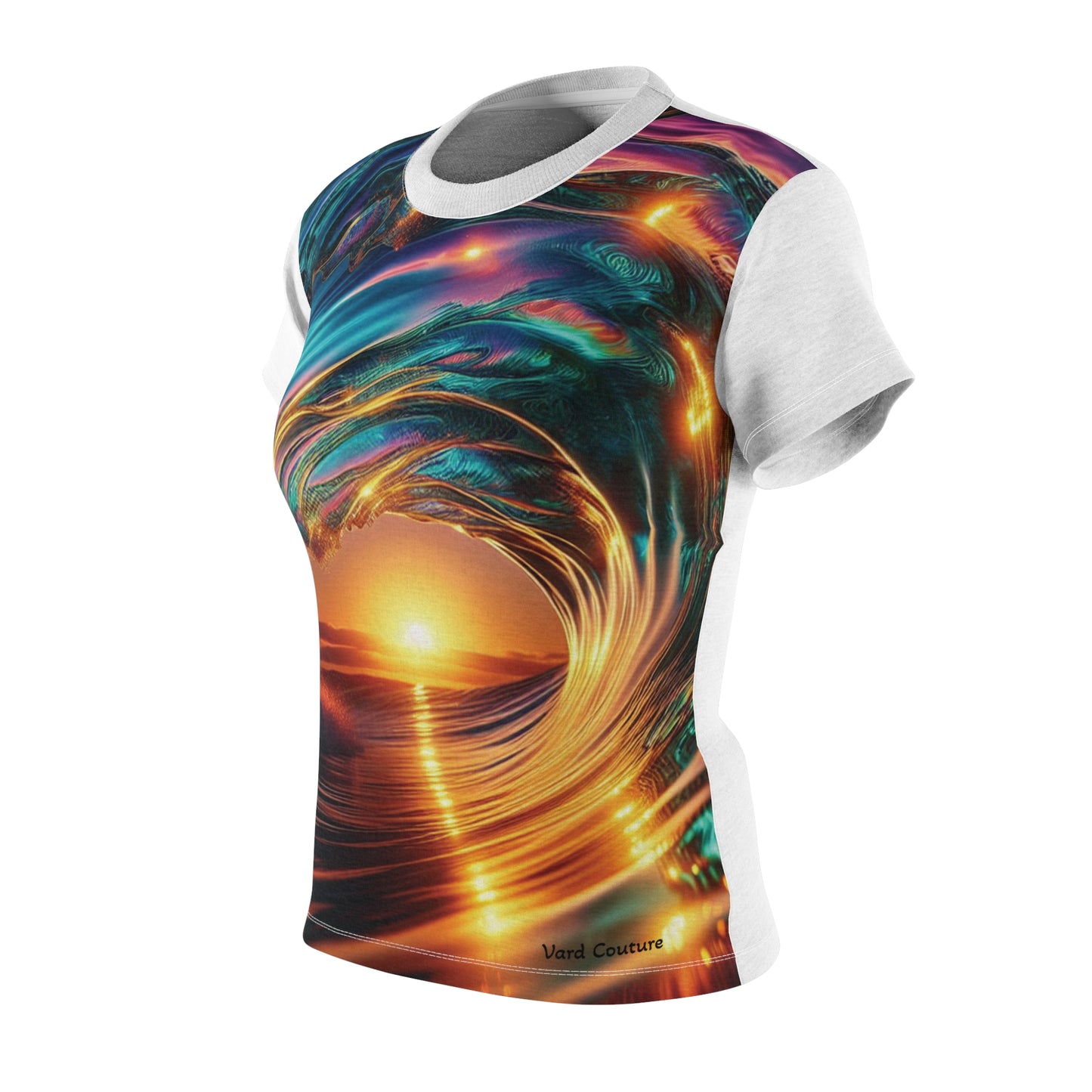 Sunset Wave Art Women's Cut & Sew Tee - Vibrant Beach-Inspired Top