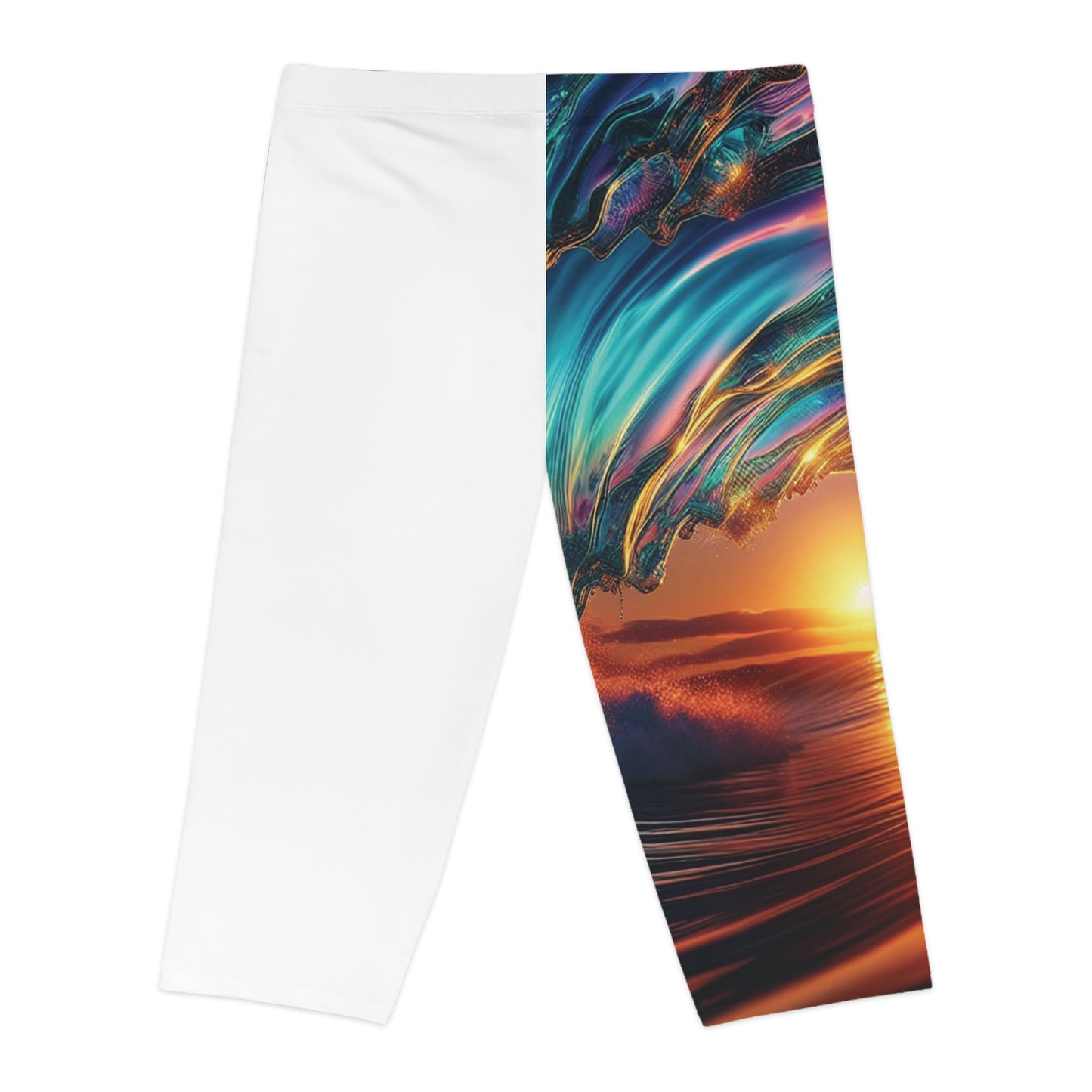 Vibrant Wave Print Women's Capri Leggings - Perfect for Yoga & Everyday Wear