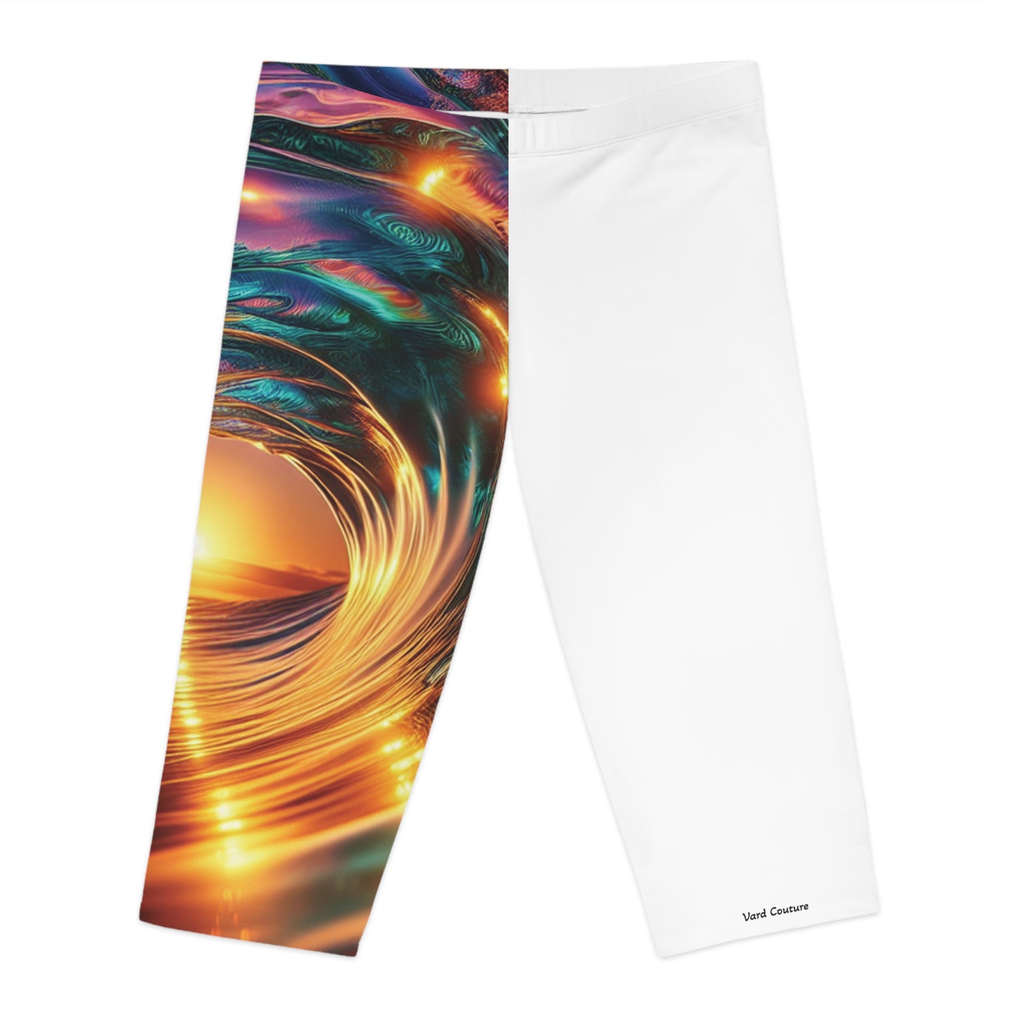 Vibrant Wave Print Women's Capri Leggings - Perfect for Yoga & Everyday Wear