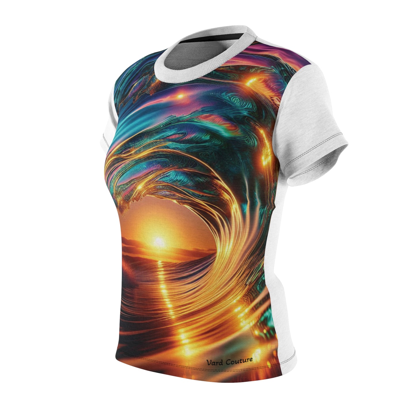 Sunset Wave Art Women's Cut & Sew Tee - Vibrant Beach-Inspired Top