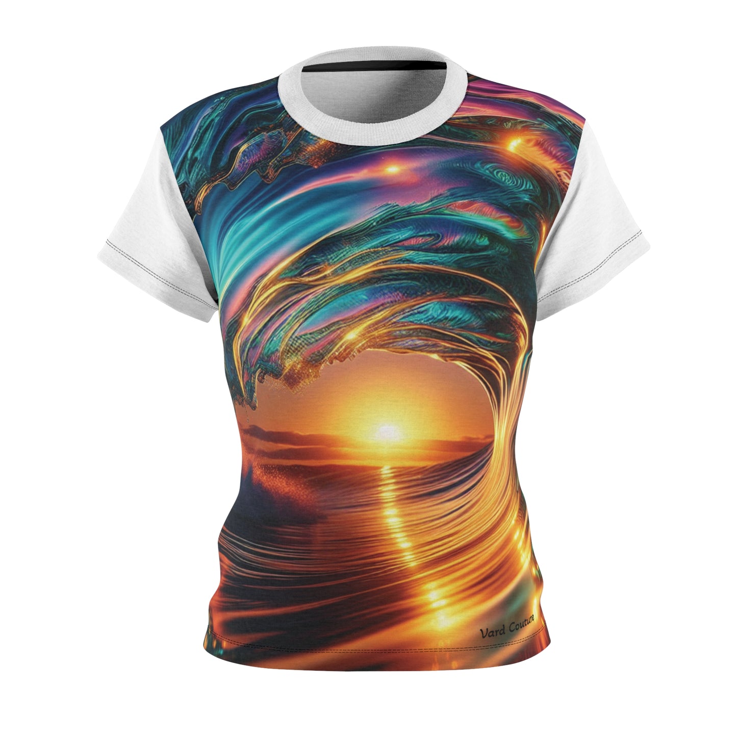 Sunset Wave Art Women's Cut & Sew Tee - Vibrant Beach-Inspired Top