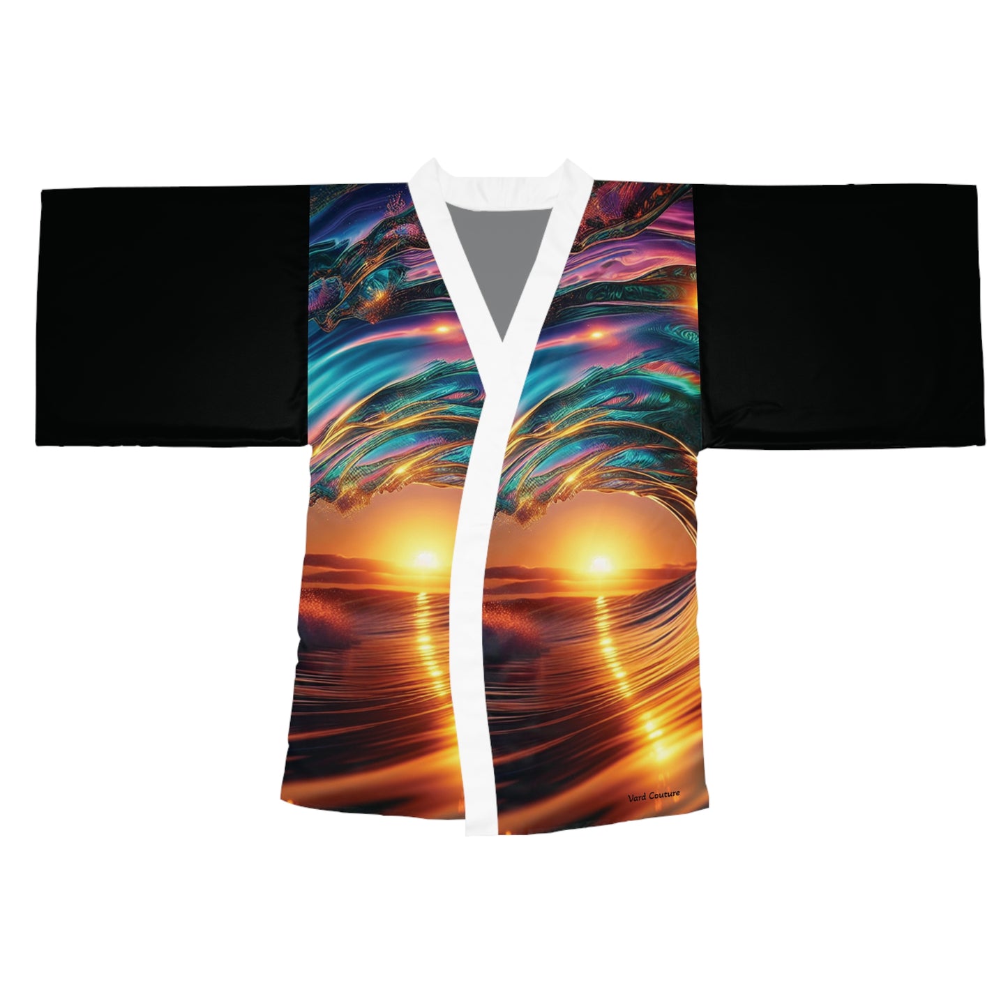 Sunset Waves Long Sleeve Kimono Robe - Vibrant Beach Style for Relaxation