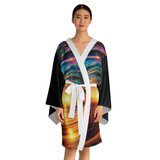 Sunset Waves Long Sleeve Kimono Robe - Vibrant Beach Style for Relaxation