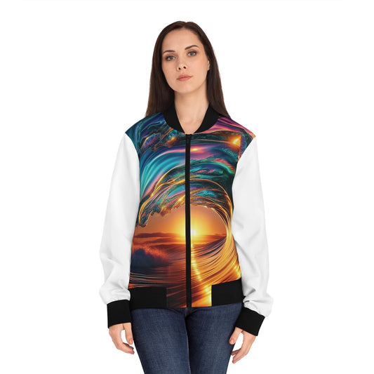 Vibrant Wave Women's Bomber Jacket - Trendy Streetwear