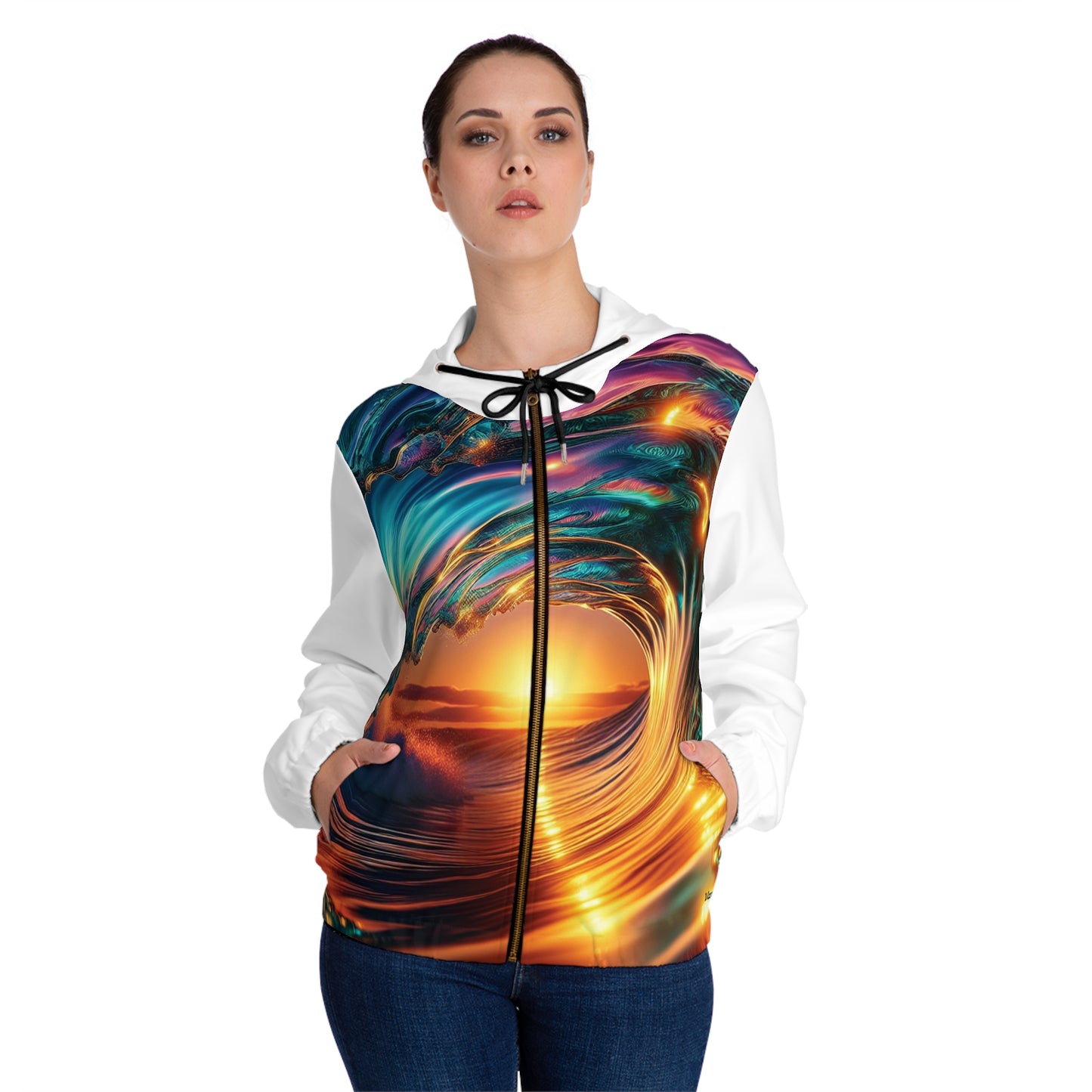 Vibrant Ocean Wave Women’s Full-Zip Hoodie - Cozy, Stylish, Perfect for Beach Lovers