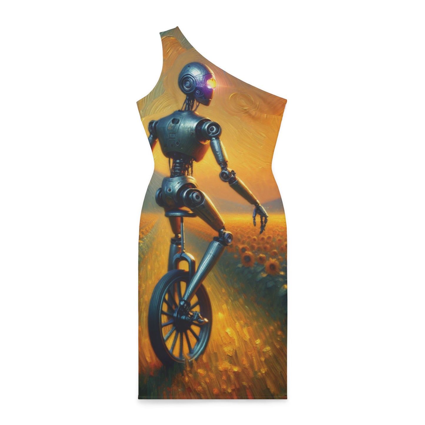 Unique Robot Artwork One-Shoulder Dress - Perfect for Art Lovers and Events