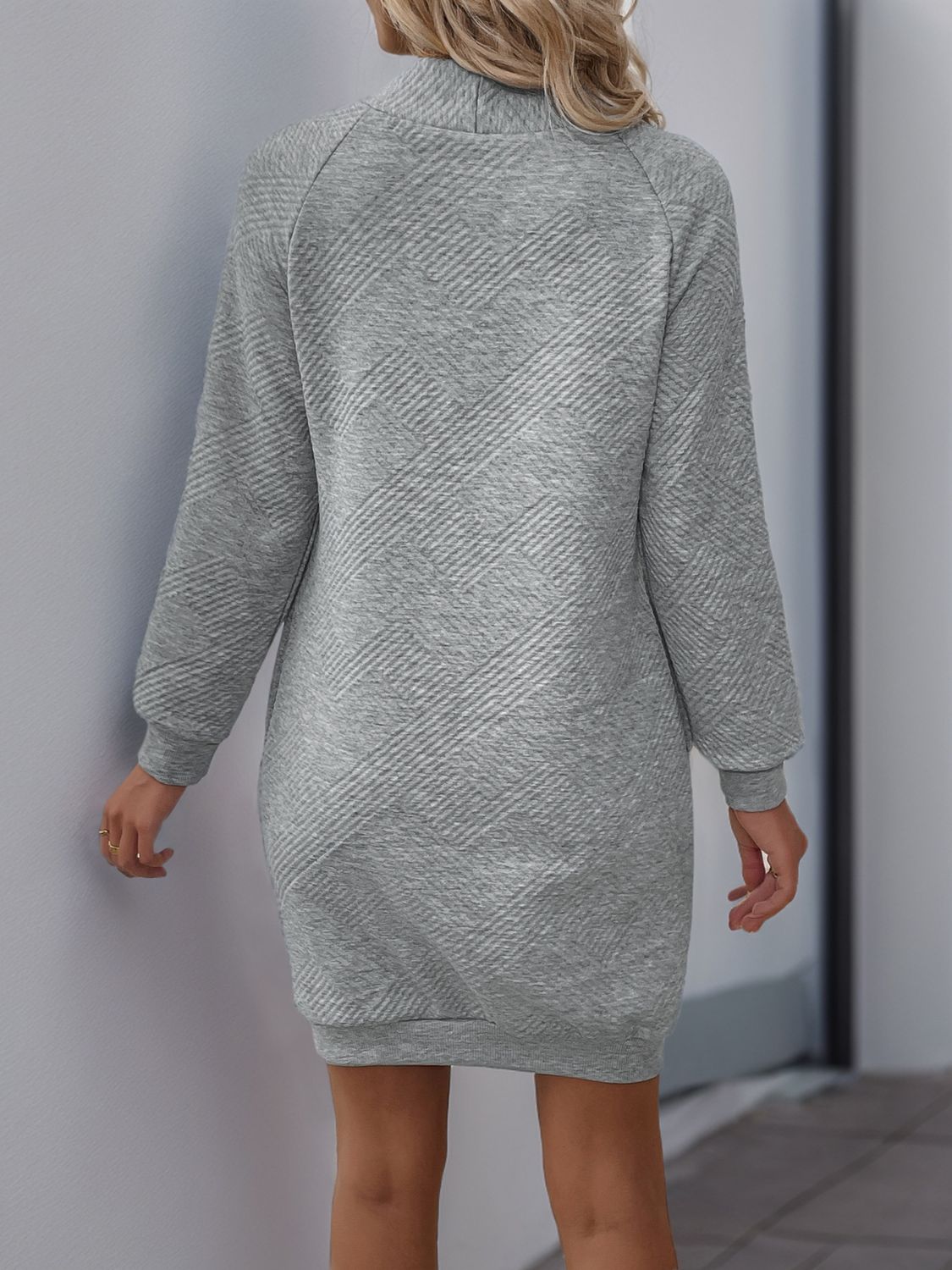 Perfee Texture Mock Neck Long Sleeve Mini Dress