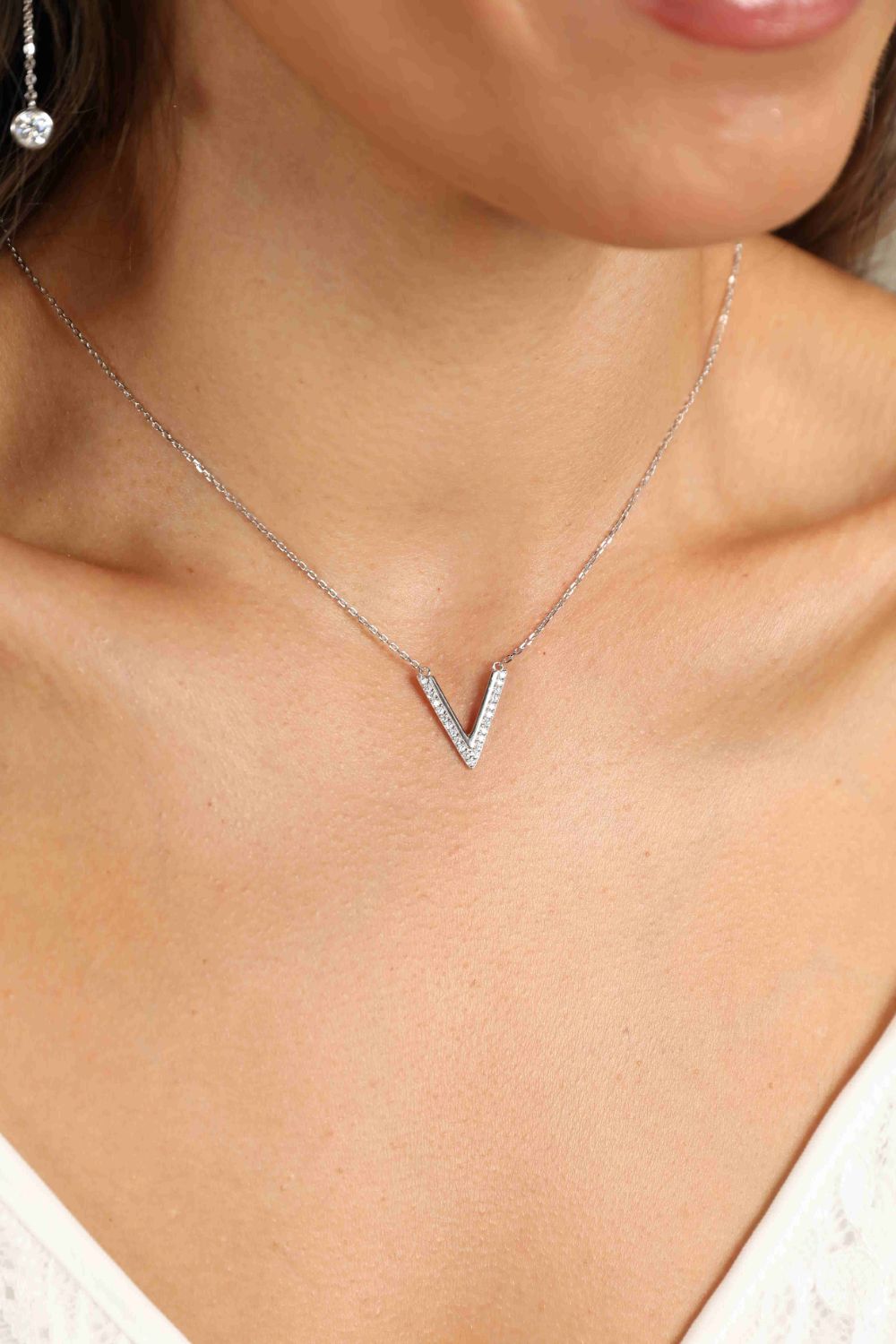 Adored Sterling Silver V Letter Pendant Necklace